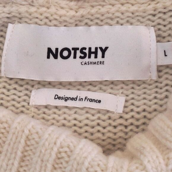 NOTSHY Cashmere France Sweater Jumper Nupp Stitch Cable Knit Cream L Relaxed Fit - Picture 4 of 16